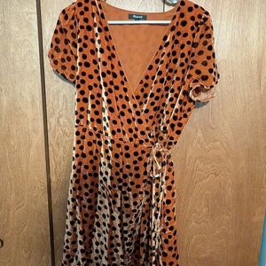 Madewell Rust Velvet Polka Dot Wrap Dress